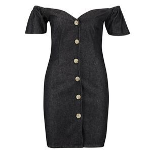 EC BOOHOO BLACK LINEN BLEND OFF SHOULDER SWEETHEART CUT DRESS SZ. 10